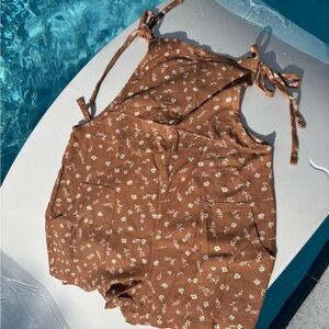 Brown Floral Kids Overalls